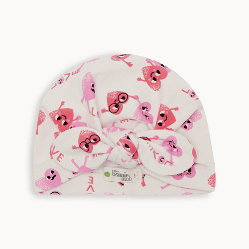 CUPID - Love Hearts Organic Baby Turban Hat With Bow - The bonniemob