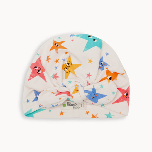 CUPID - Rainbow Stars Organic Baby Turban Hat With Bow - The bonniemob