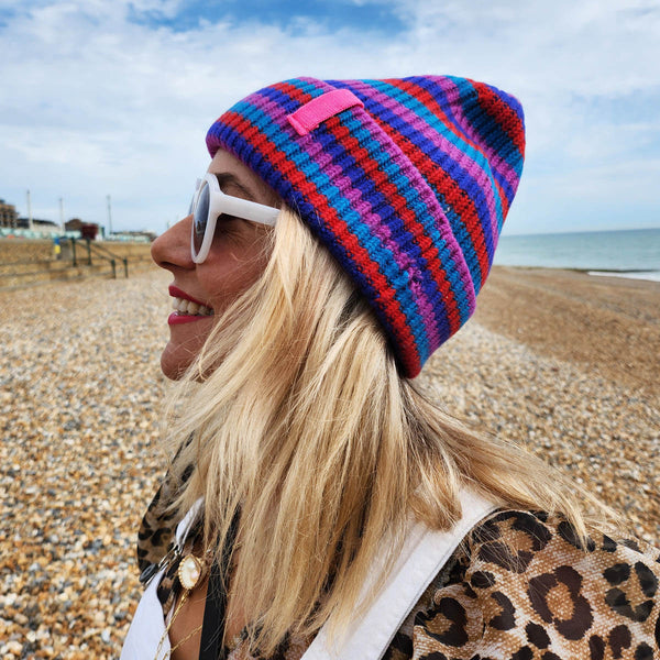 RAE - ELECTRIC MULTI Stripe Beanie Hat, Special Collab DLAM X Bonnie Mob - The bonniemob 