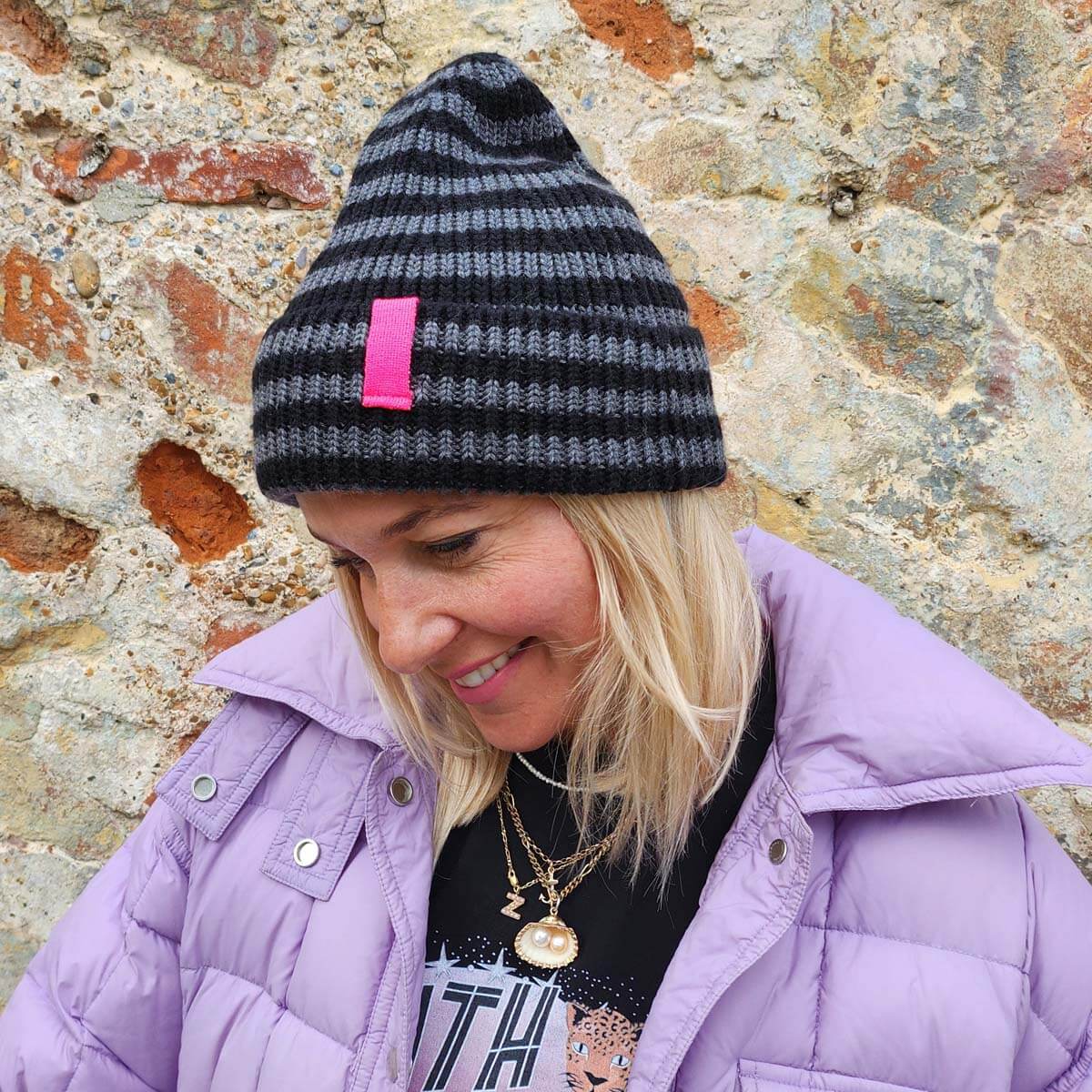 RAE - MIDNIGHT/GREY Stripe Beanie Hat, Special Collab Dlam X Bonnie Mob - The bonniemob 
