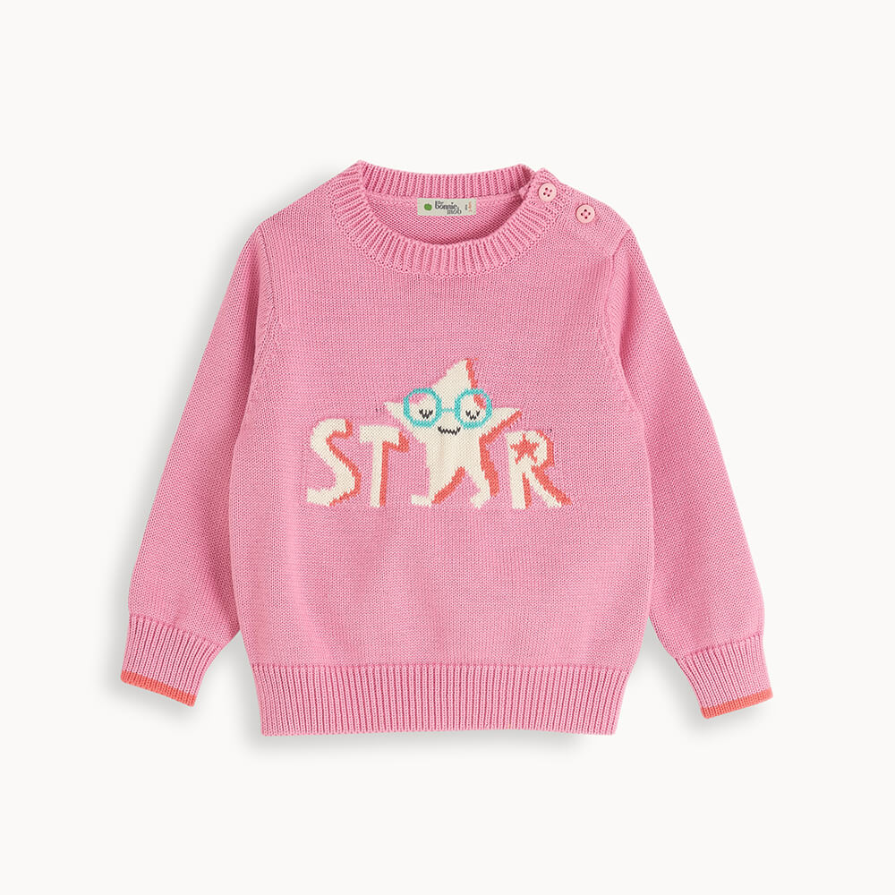 LALA - Pink Star Organic Knit Baby Sweater - The bonniemob