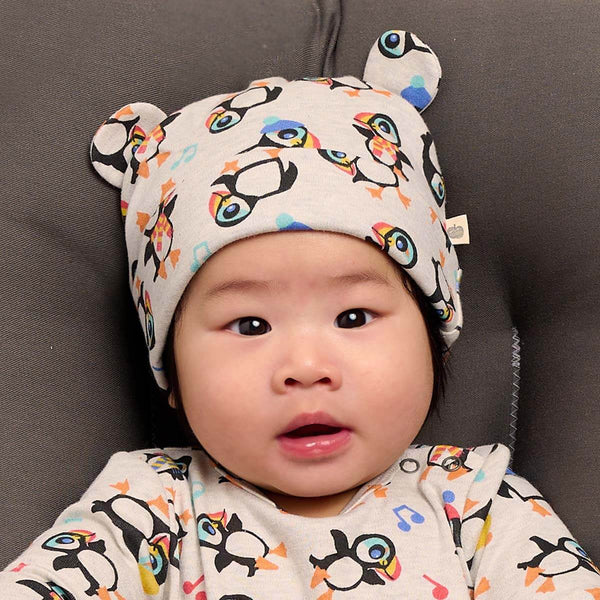 Lewis - Puffin Baby Beanie Hat With Ears - The bonniemob 