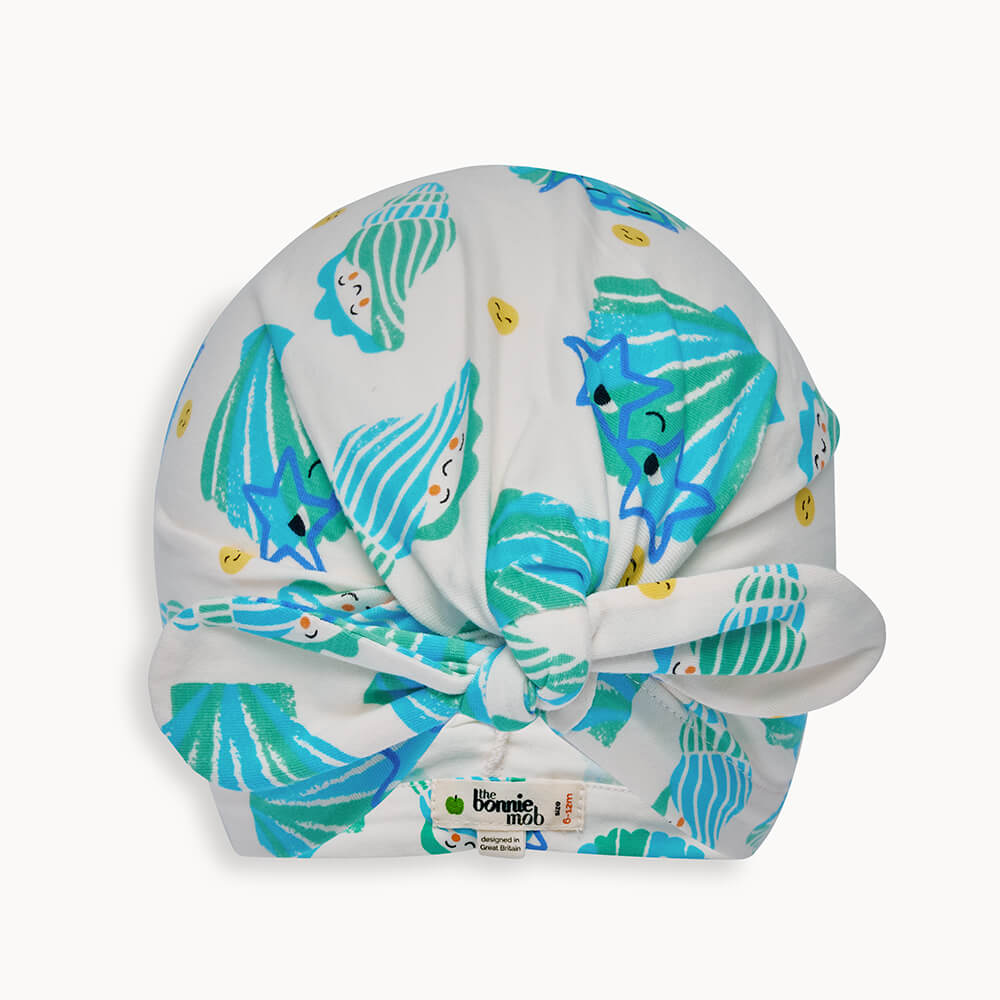 PENINSULA - Aqua Seashells Turban Style Hat - The bonniemob 