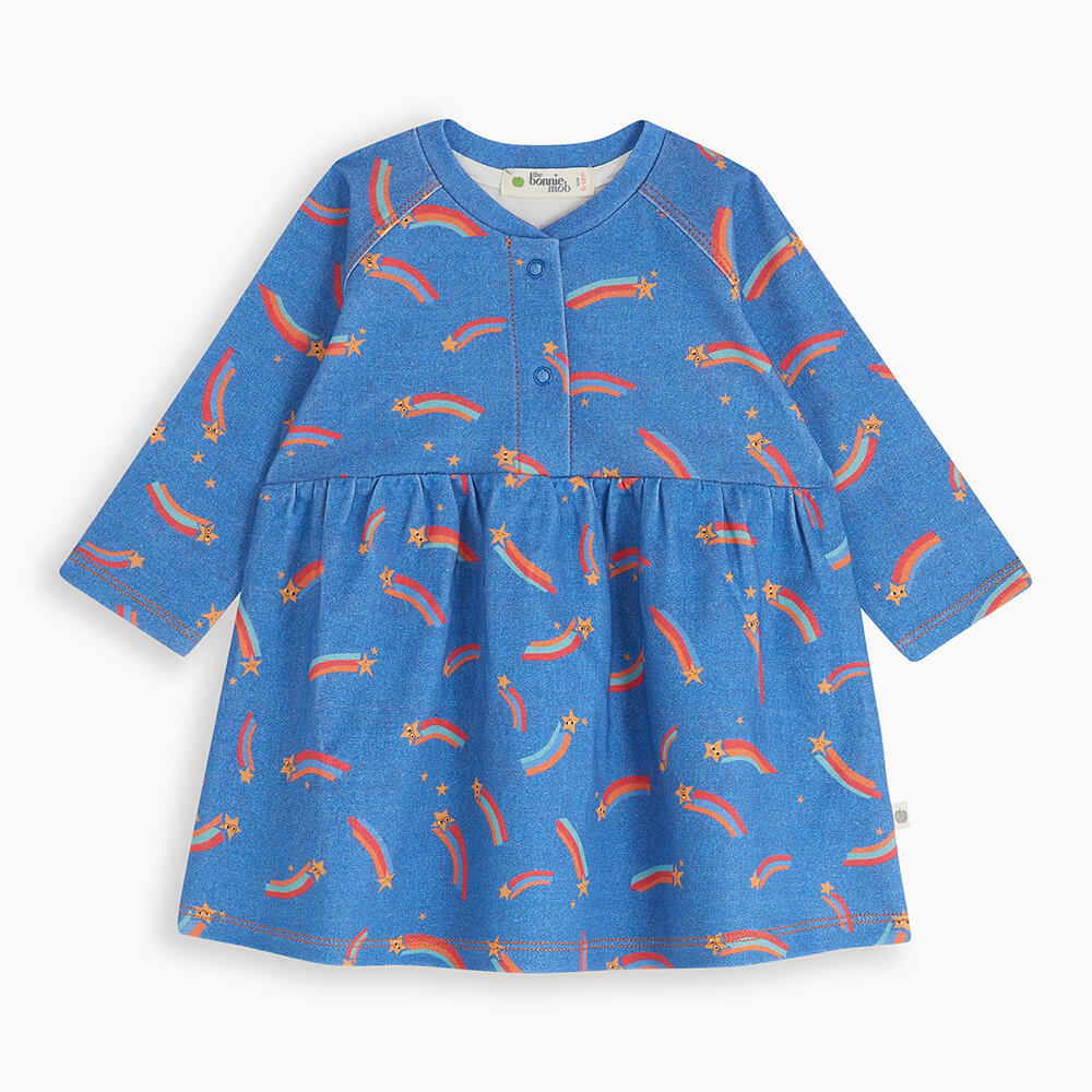 SONIA - Blue Denim Rainbow Shooting Star Baby Dress - The bonniemob 