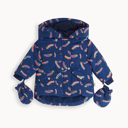 VOXY - Recycled Padded Baby Raincoat - Navy with Rainbow Stars - The bonniemob 