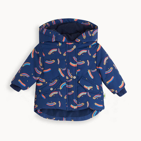 VOXY - Recycled Padded Raincoat - Navy with Rainbow Stars - The bonniemob 