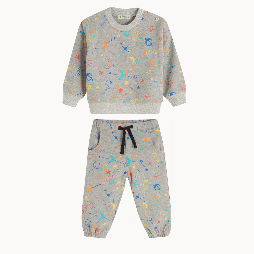 WHY NOT JOGGER SET - Grey Rainbow Cosmic Print Baby Sweatshirt & Joggers - The bonniemob 